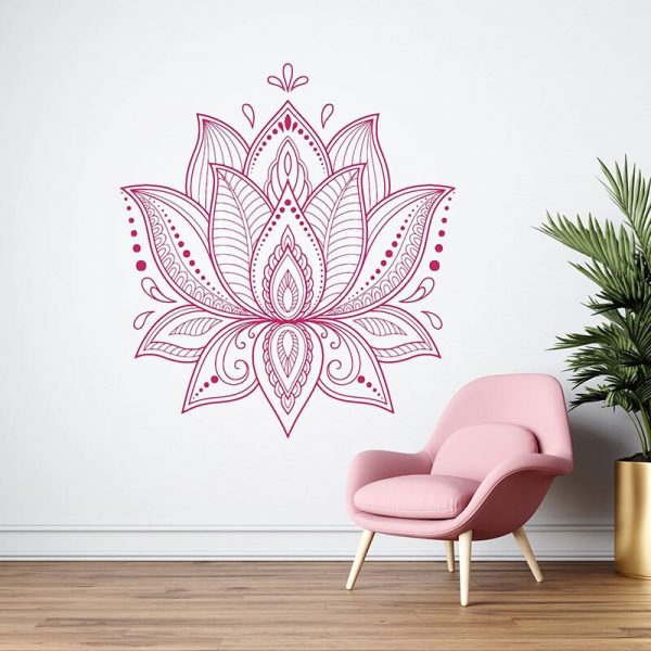 Autocollant Mural Lotus Mandala fleur de Lotus autocollant de d coration pour salle de m ditation 2