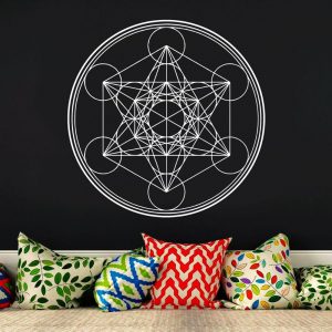 Autocollant mural en vinyle g om trique en forme de Metatron Cube alchimie ligne murale cercle 5