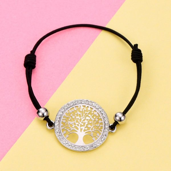 Bracelet arbre de vie rond en or pour femmes en cristal creux corde lastique r glable 2
