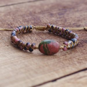 Bracelet en perles de Rhodonite pour hommes et femmes breloque en pierre naturelle corde tress e 2