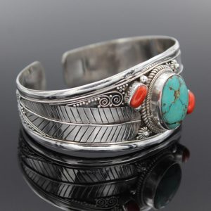 Bracelet en pierre naturelle de couleur argent Antique rouge bleu pour femme Bracelet ouvert Simple bijoux 5