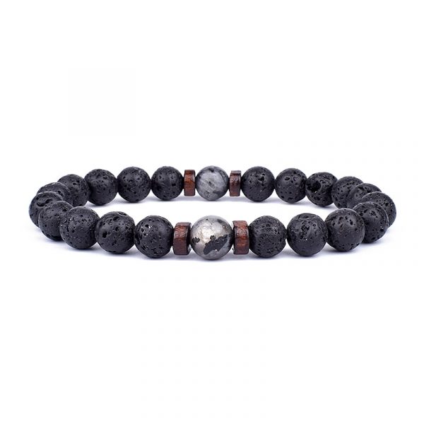 Bracelet en pierre volcanique pour homme perles en bois de lave de 8mm Bracelet de bouddha 5