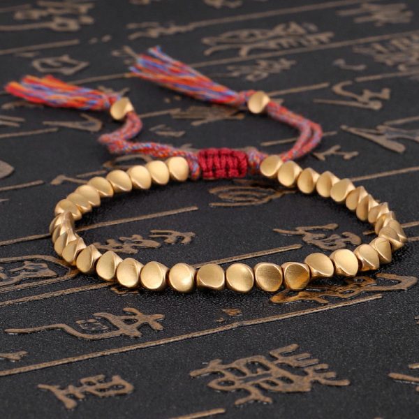 Bracelets bouddhistes tib tains faits la main perles de cuivre tress es Bracelet en corde porte