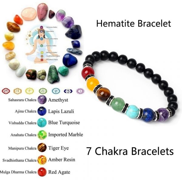 Bracelets en h matite naturelle 7 Chakra pour hommes pierre d nergie Reiki perte de poids 1