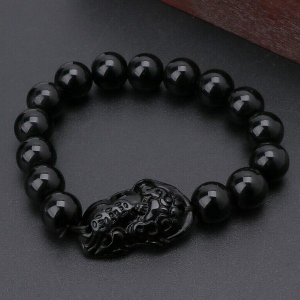 Feng Shui Bracelet de perles de pierre obsidienne hommes femmes Bracelet unisexe or noir Pixiu richesse 2