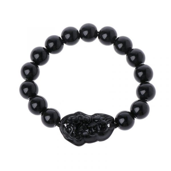 Feng Shui Bracelet de perles de pierre obsidienne hommes femmes Bracelet unisexe or noir Pixiu richesse 3
