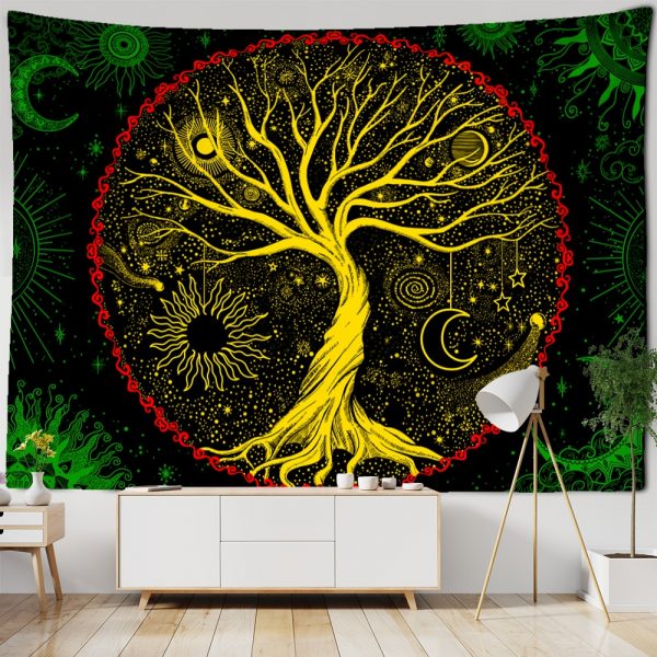 Mystic sorcellerie arbre de vie noir et blanc tapisserie murale suspendue arbre souhaits psych d lique 1
