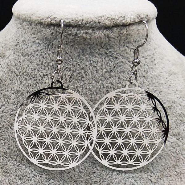 Boucles d oreilles fleur de vie en acier inoxydable pour femmes bijoux de Chakra g om 4