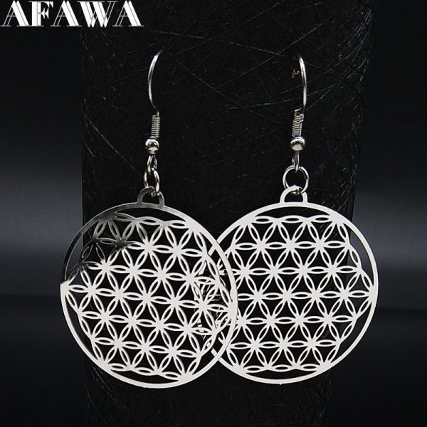 Boucles d oreilles fleur de vie en acier inoxydable pour femmes bijoux de Chakra g om