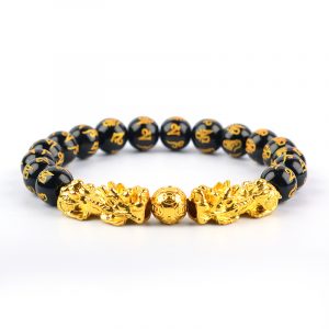 Feng Shui obsidian Bracelet de perles de pierre hommes femmes Bracelet couleur or Pixiu noir Six 4