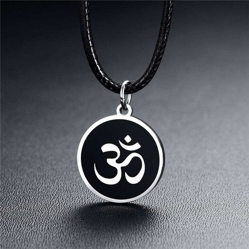LETAPI collier pendentif amulette en acier inoxydable couleur argent AUM OM Ohm bouddhiste hinduisme Yoga porte