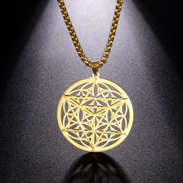 LIKGREAT collier rond fleur de vie couleur or Merkaba pendentifs de m ditation amulette en acier